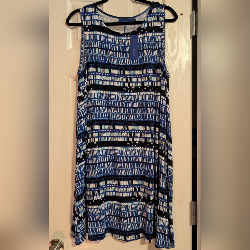 Apt 9 XL Blue Patterned Sleeveless Swing Dress NWT